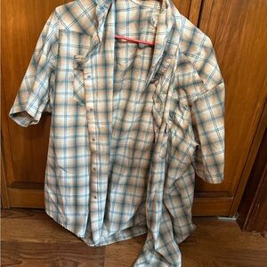 Wrangler Men's Casual Plaid Shirt - Blue and Tan